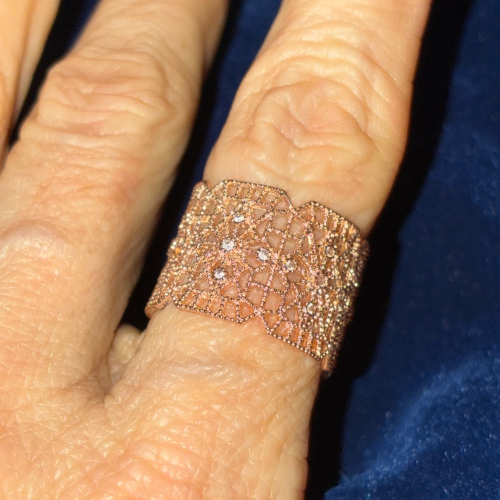Rose Gold Filigree Adjustable Ring • CZ Pave Statement • Y2K Glam